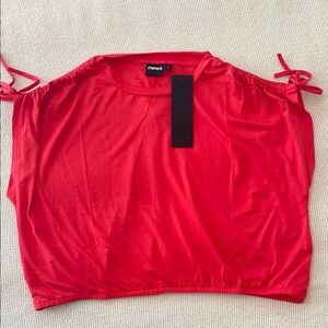 Mono B Red cinch sleeve crop top